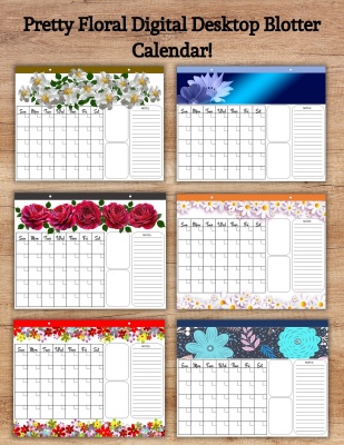 Pretty Floral Digital Desktop Blotter Calendar