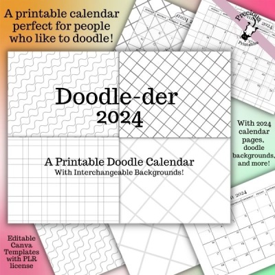 Doodle-der 2024 Printable Doodle Calendar PLR
