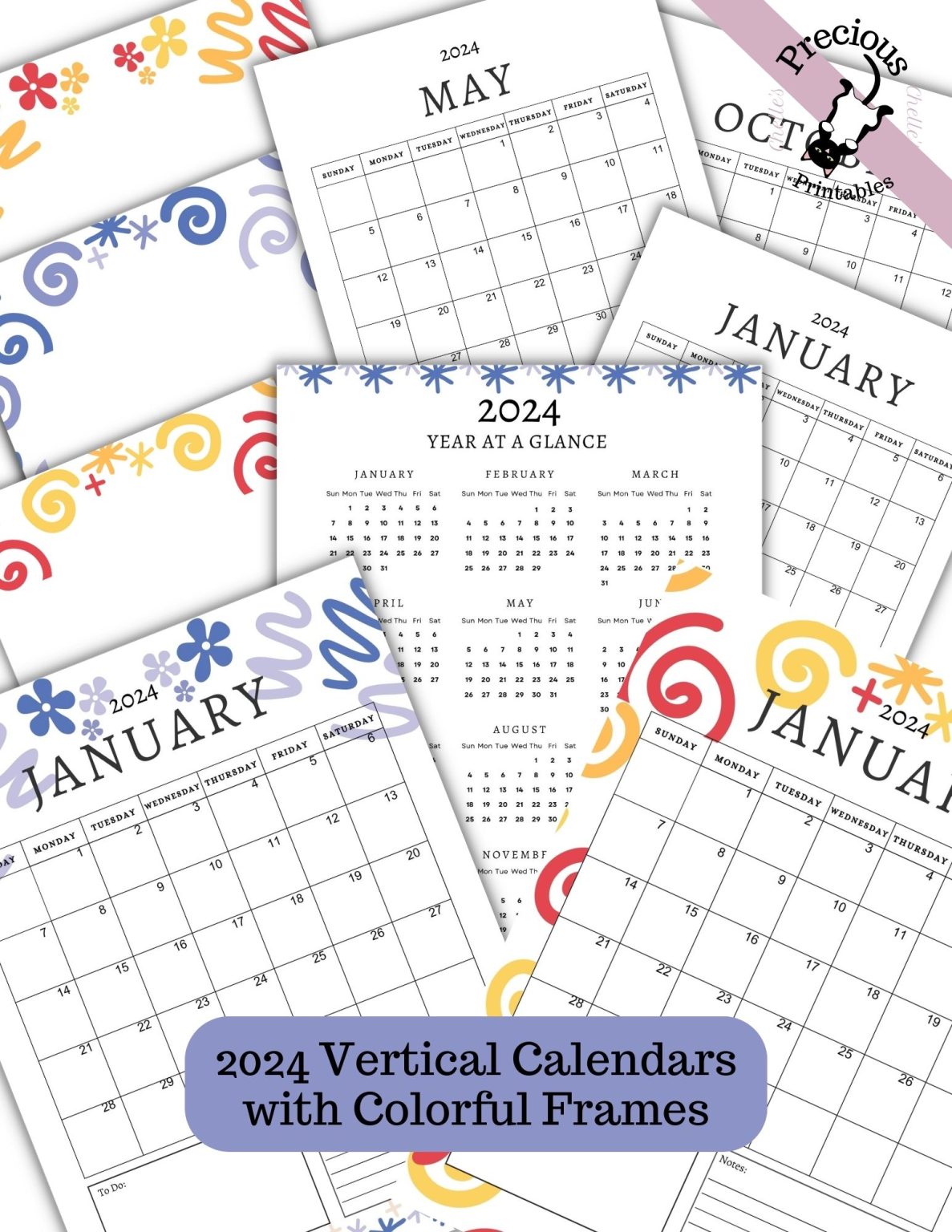 2024 Vertical Calendars with Colorful Frames PLR 15 Chelle's